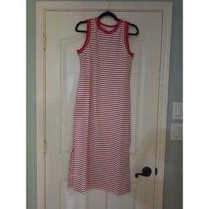 Blu Pepper Red White Striped Ribbed Sleeveless Maxi Dress Small